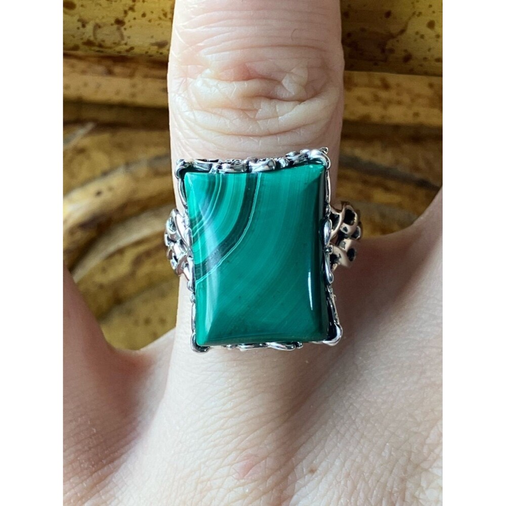 Natural African Malachite Sterling Silver Butterfly Ring Size 7